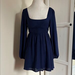 Altar'd State Navy Square Neck Mini Dress Long Balloon Sleeve NWOT Small